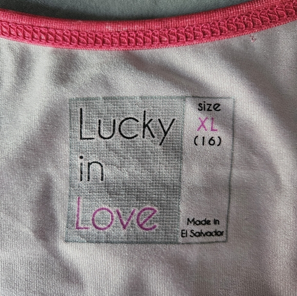 LUCKY IN LOVE Pink Pattern Racerback Tank Top | SZ XL - Picture 7 of 8